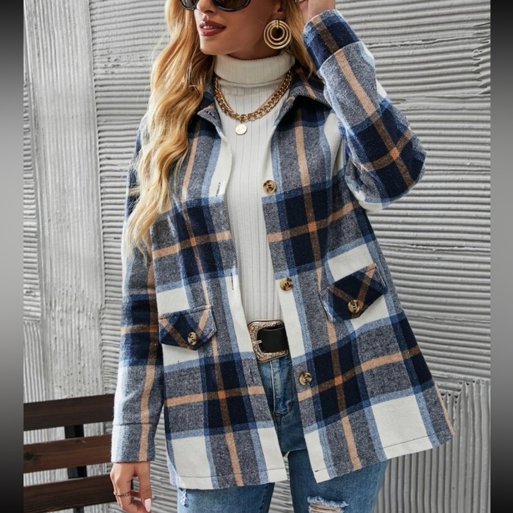 Comfy Oversized Plaid Button Down Jacket - Picture 12 of 14